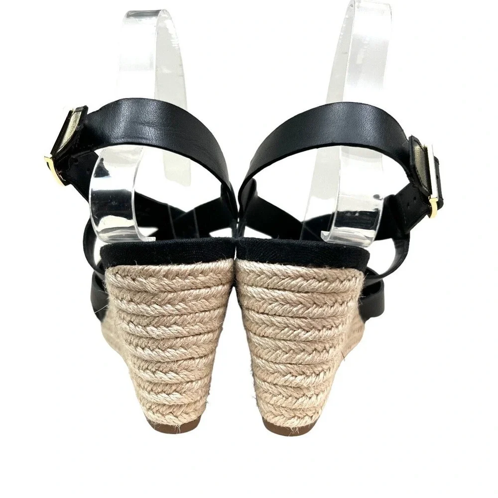 Cole Haan Crystal Sandal Wedge Espadrille Slingback Strappy Black Women Size‎ 9B